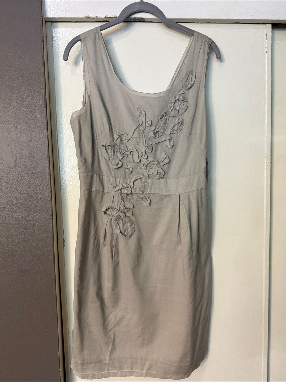 LOFT Light Gray Sleeveless Embroidered Sheath Dress